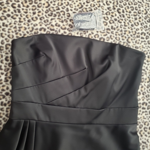 WHBM Black Satin Strapless Lined Tiered Ruffle Mini Dress, Size 8, EUC - Picture 4 of 16